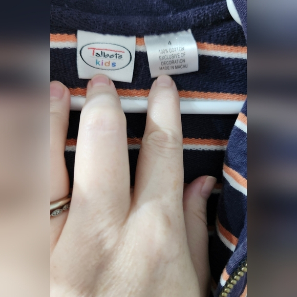 Talbots Kids Full Zip Sweatshirt‎ Size 4 Navy Orange Stripes Cotton Pockets - Picture 7 of 7